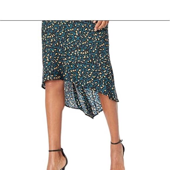 BCBGeneration Stardust Cheetah Animal Print Cocktail Medi Dress Blue Green Sz L - Picture 2 of 9